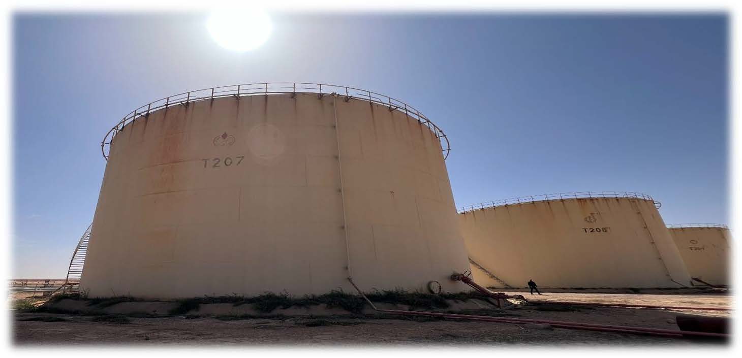 Vertical kerosene and jet fuel storage tanks at Tobruk Main Depot